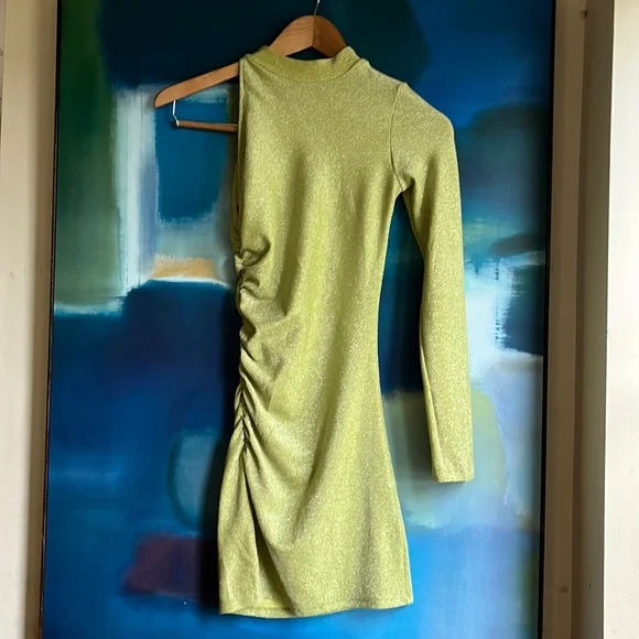 Pull&Bear | Dresses | Pullbear One Sleeve Lime Green Shimmery Dress |  Poshmark
